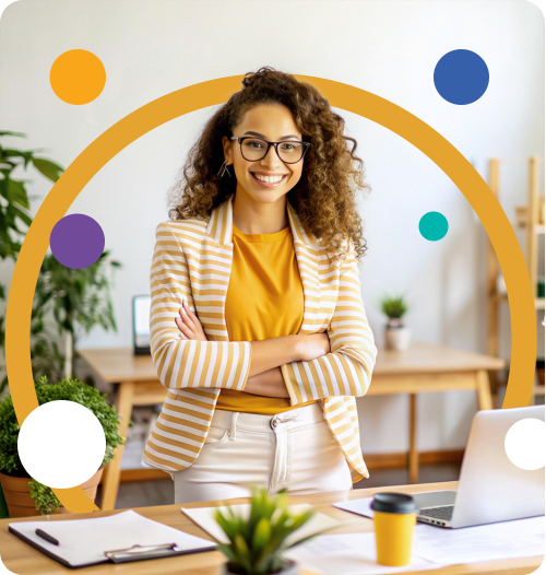happy-female-graphic-designer-is-standing-office happy-female-graphic-designer-is-standing-office